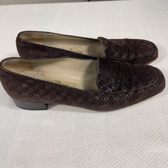 Salvatore Ferragamo Suede Square Toe Pumps‎ Brown Women’s Size 8B - Picture 2 of 12